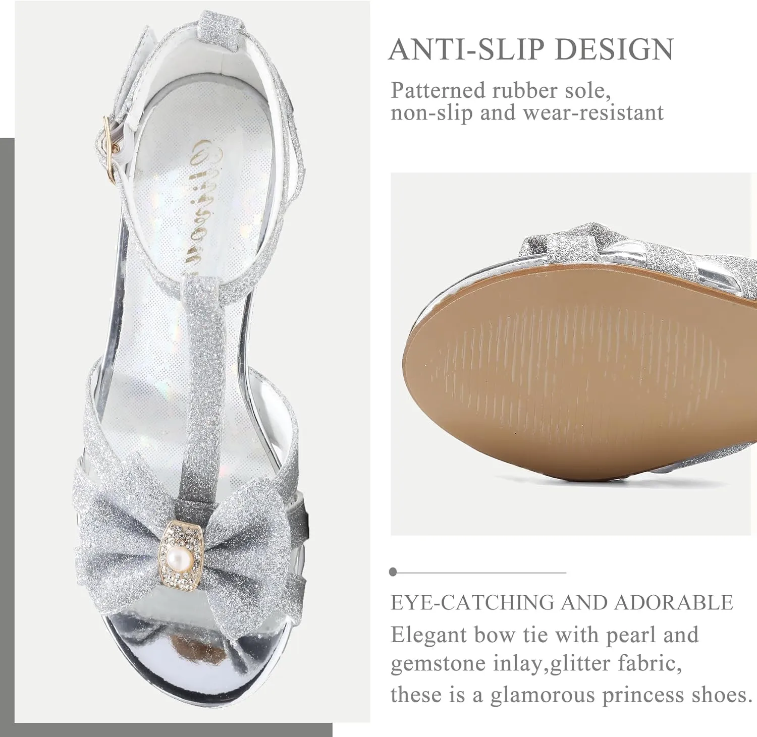 Girls High Heels Dress Pump Sandals Glitter Wedding Flower Party Princess Shoes for Kids Toddler