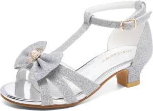 Girls High Heels Dress Pump Sandals Glitter Wedding Flower Party Princess Shoes for Kids Toddler