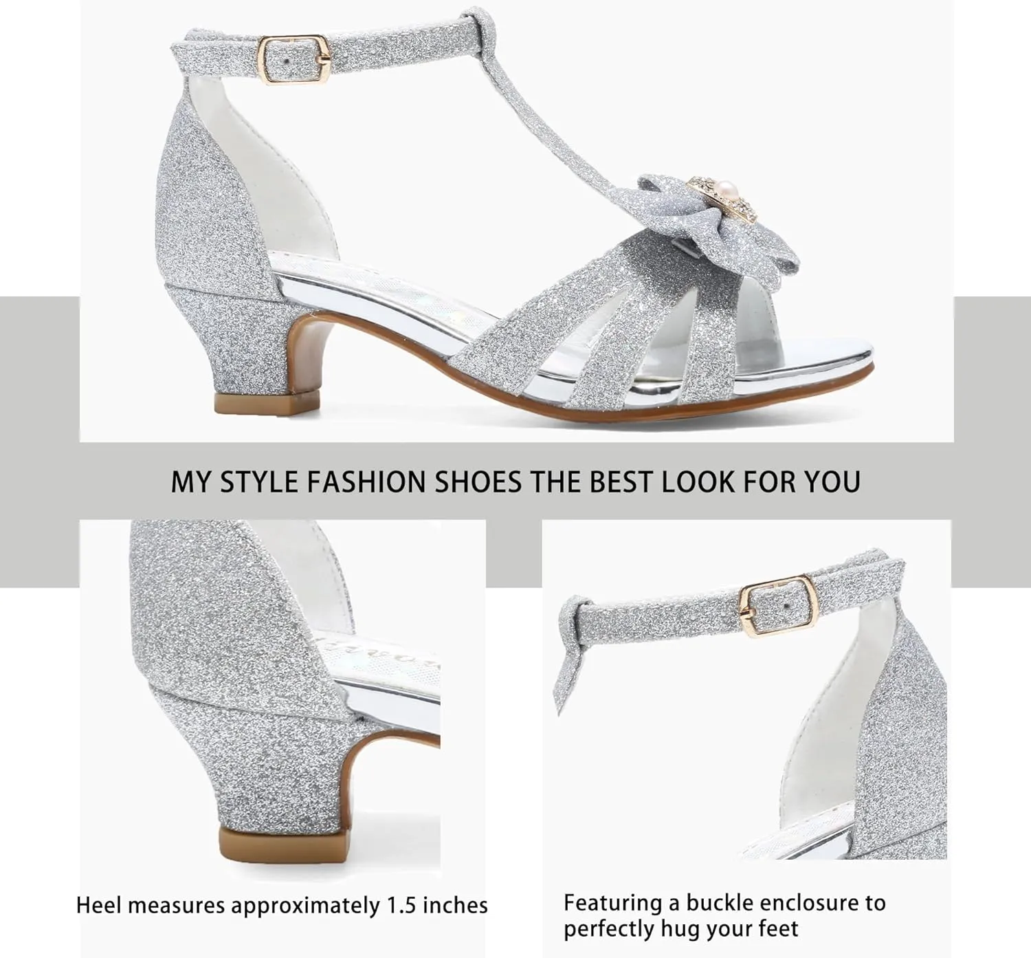 Girls High Heels Dress Pump Sandals Glitter Wedding Flower Party Princess Shoes for Kids Toddler