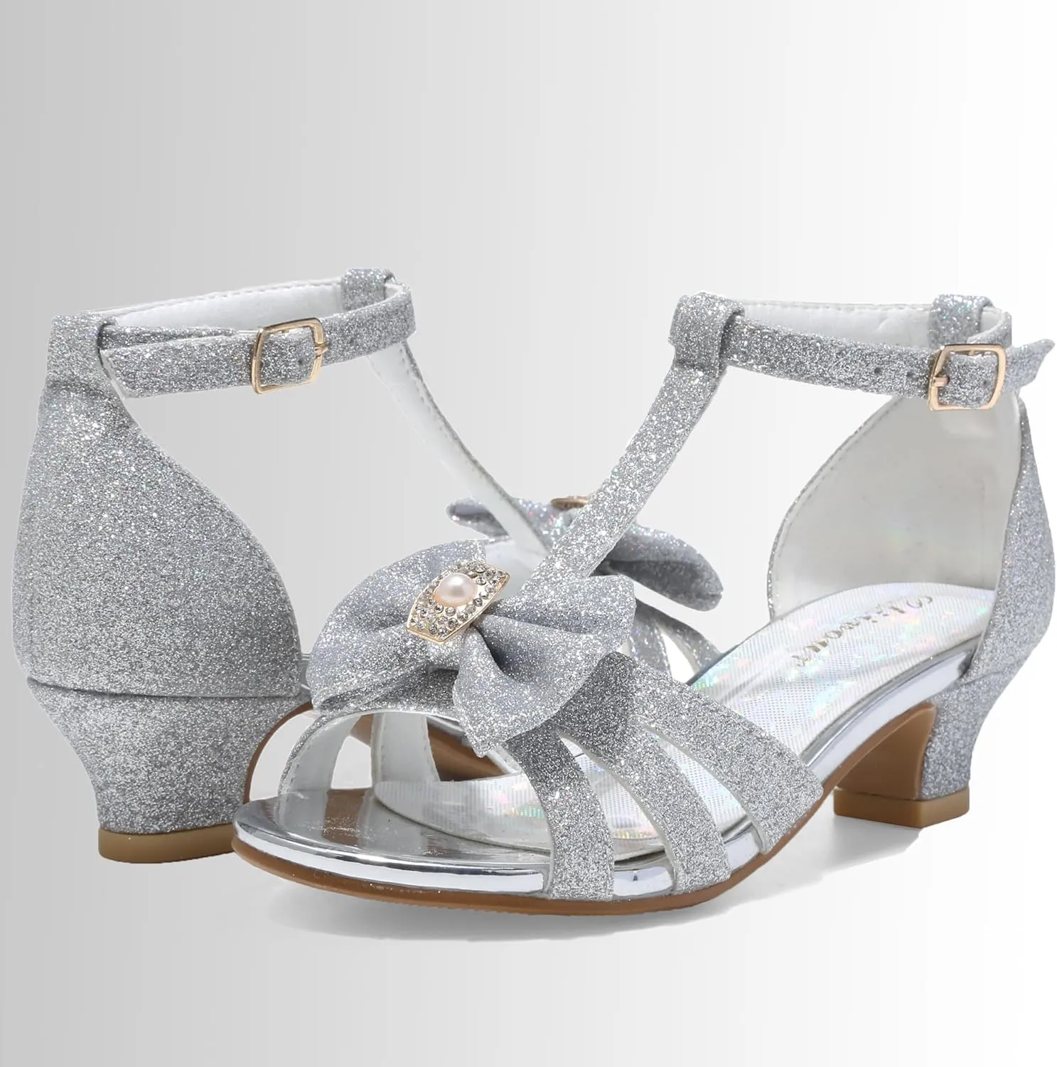 Girls High Heels Dress Pump Sandals Glitter Wedding Flower Party Princess Shoes for Kids Toddler