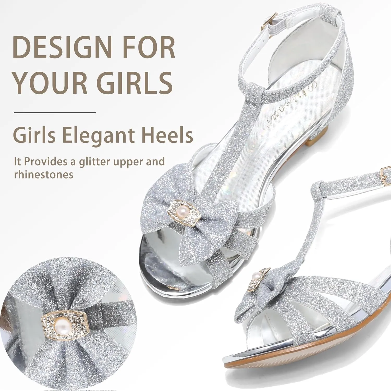 Girls High Heels Dress Pump Sandals Glitter Wedding Flower Party Princess Shoes for Kids Toddler