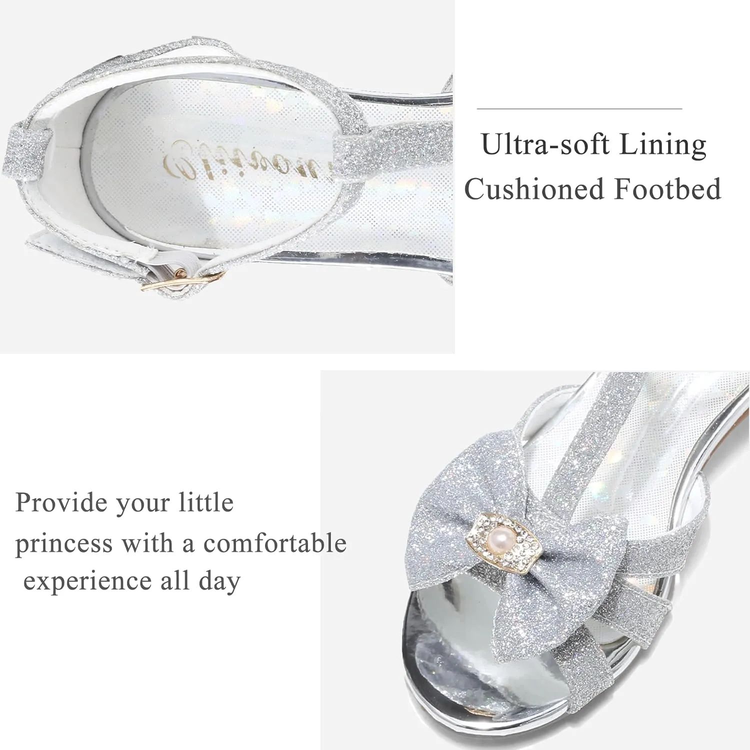 Girls High Heels Dress Pump Sandals Glitter Wedding Flower Party Princess Shoes for Kids Toddler