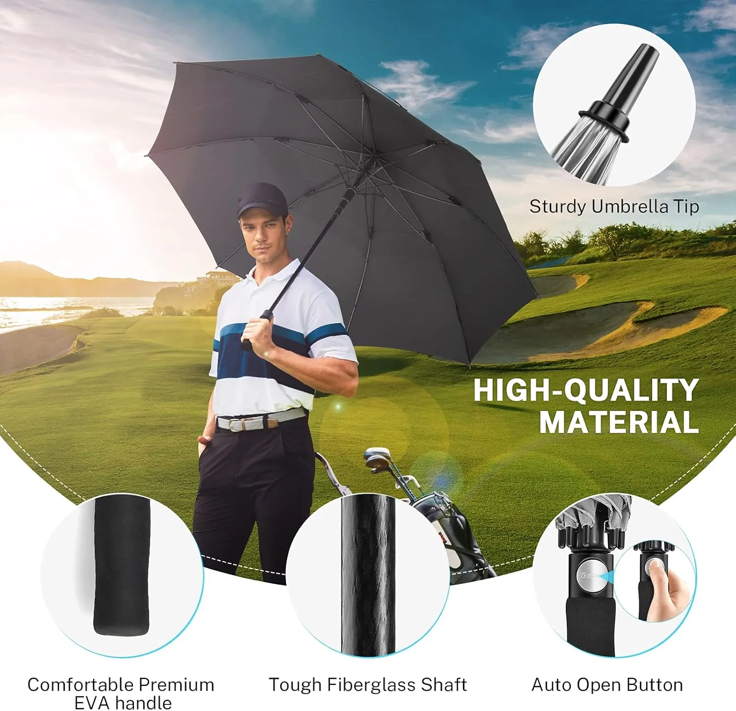 Gonex 54/62/68/72/80 Inch Extra Large Golf Umbrella, Automatic Open Travel Rain Umbrella with Windproof Water Resistant Double Canopy, Oversize Vented Umbrellas for 2-3 Men and UV Protection, Multiple Colors