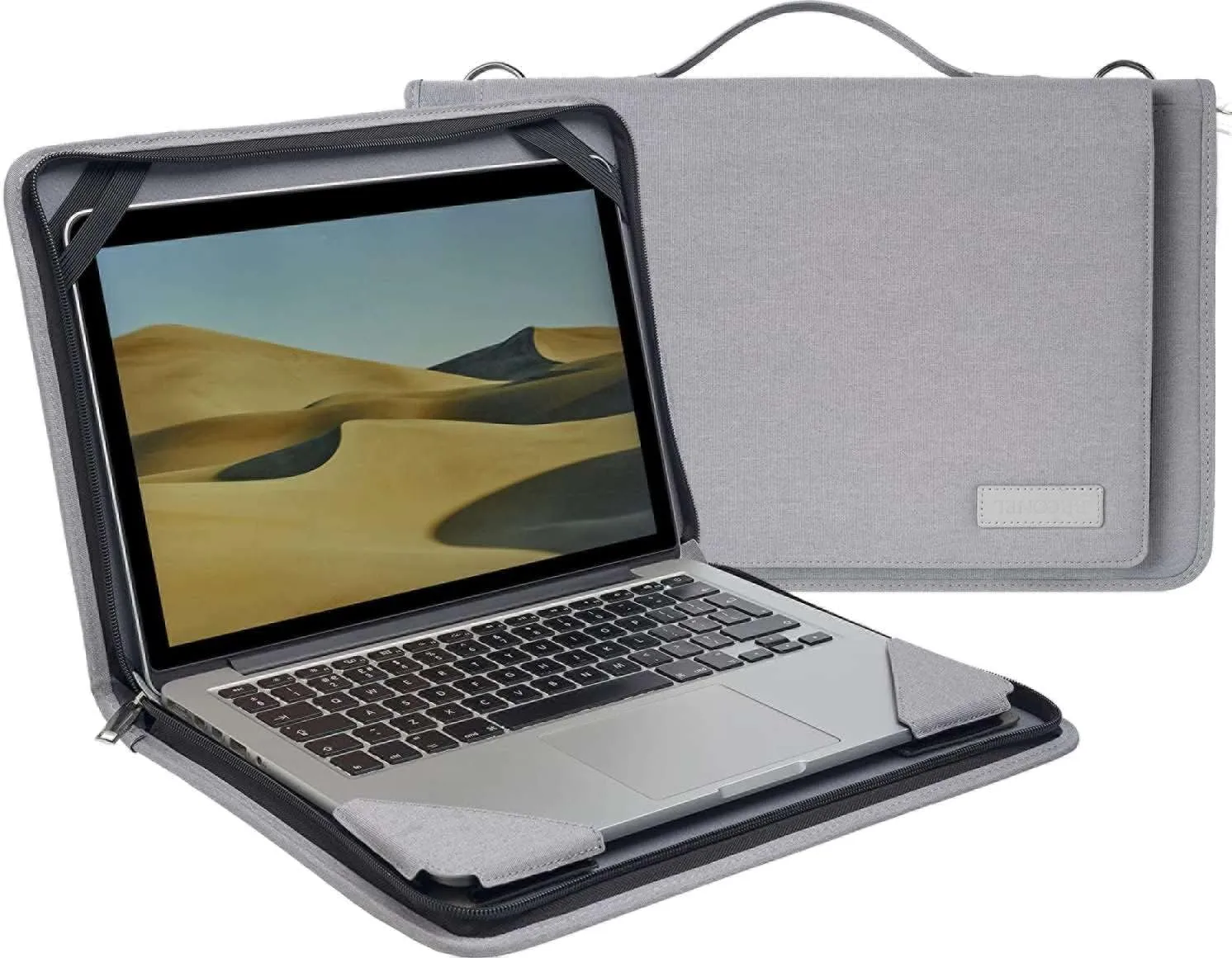 Grey Leather Laptop Messenger Case - Compatible with HP Stream 14s-dq0509sa 14" Laptop