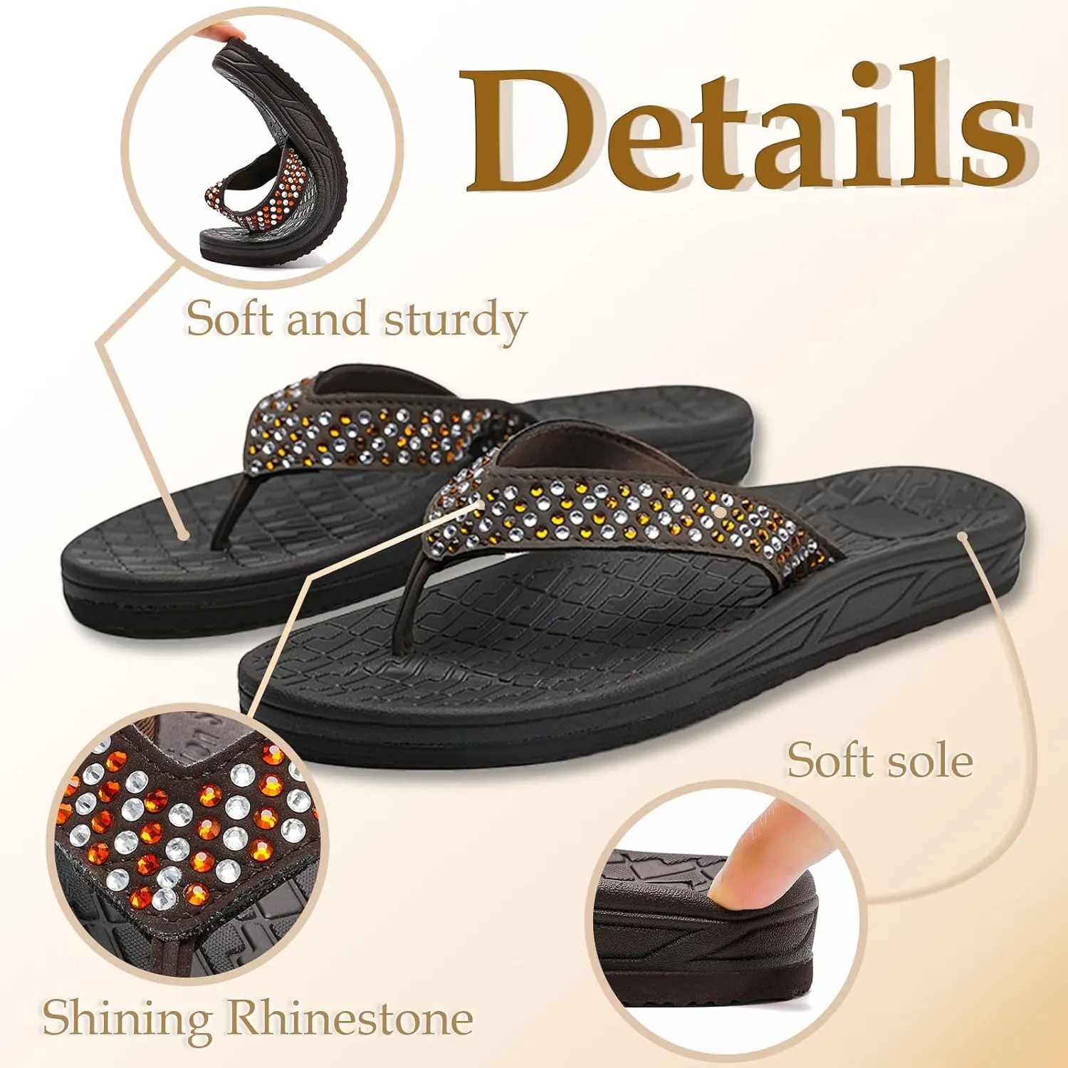 Guyarns Flip Flops Arch Support for Women,Womens Flip Flops with Rhinestone Summer Beach Comfy Thick Slides Sandals