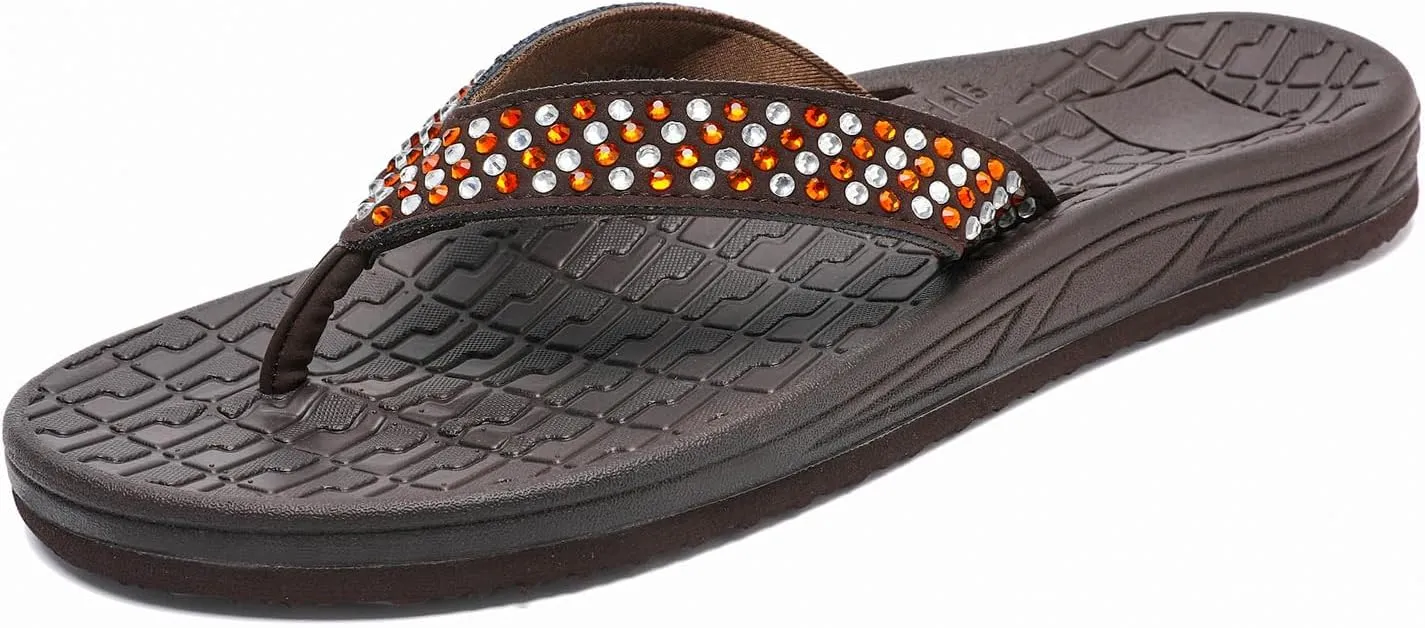 Guyarns Flip Flops Arch Support for Women,Womens Flip Flops with Rhinestone Summer Beach Comfy Thick Slides Sandals