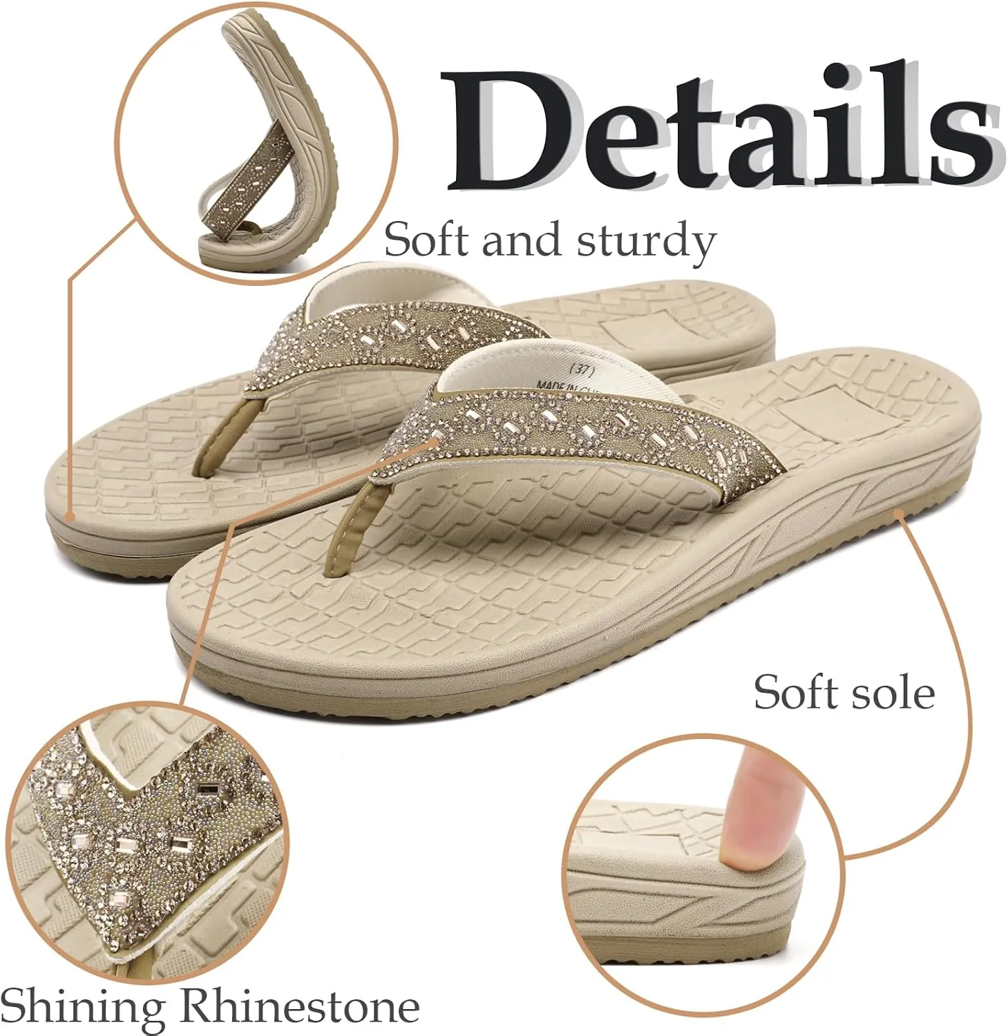 Guyarns Flip Flops Arch Support for Women,Womens Flip Flops with Rhinestone Summer Beach Comfy Thick Slides Sandals