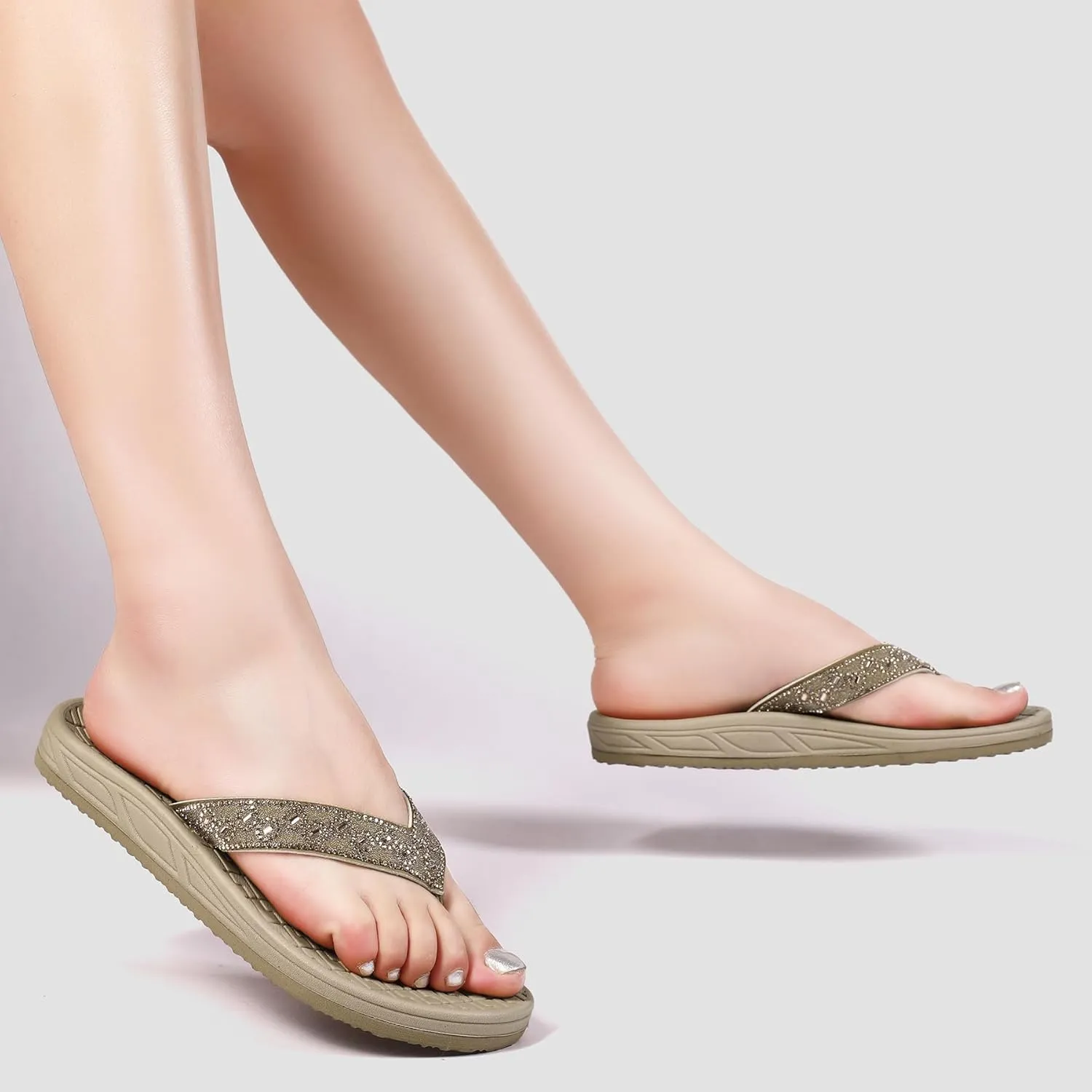 Guyarns Flip Flops Arch Support for Women,Womens Flip Flops with Rhinestone Summer Beach Comfy Thick Slides Sandals