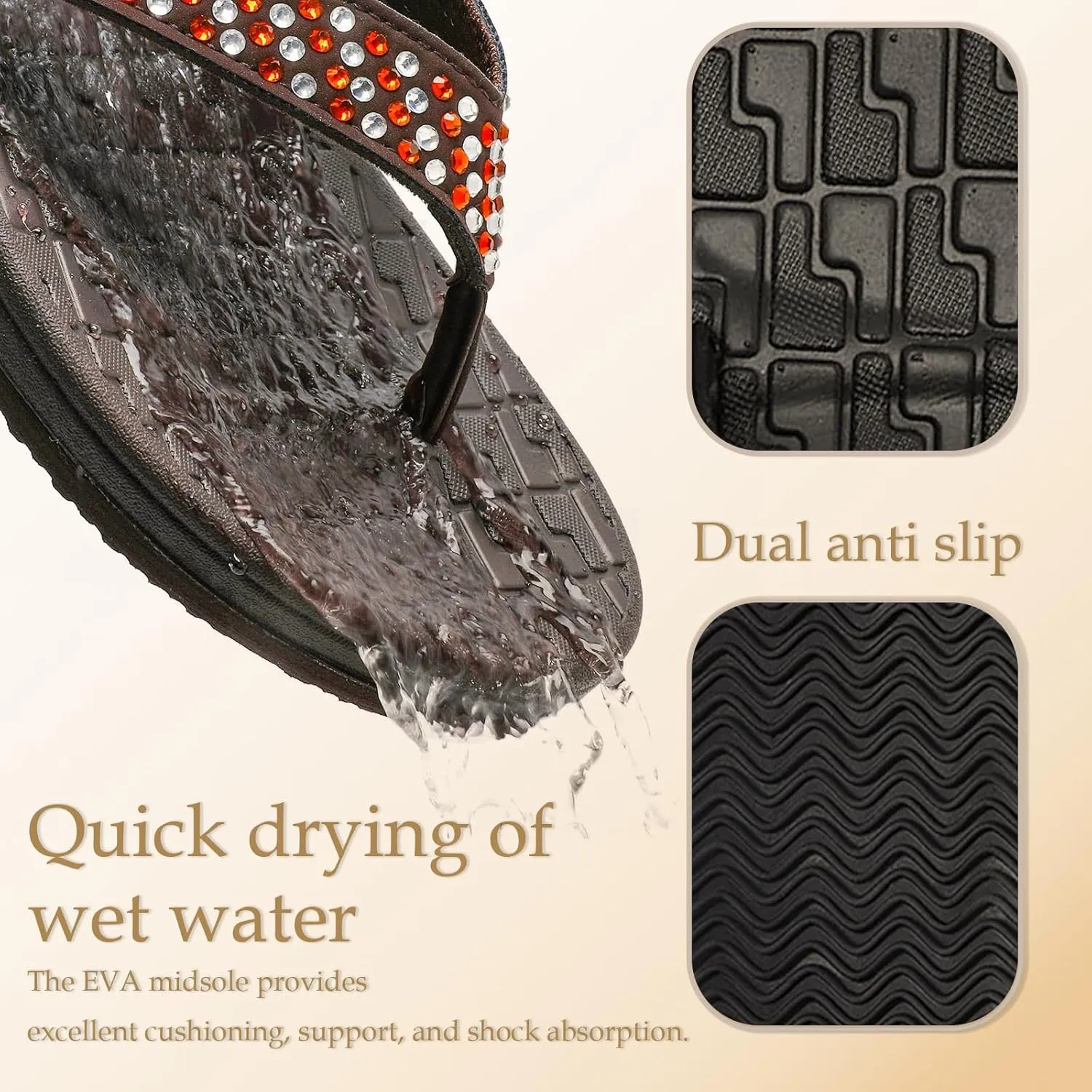 Guyarns Flip Flops Arch Support for Women,Womens Flip Flops with Rhinestone Summer Beach Comfy Thick Slides Sandals