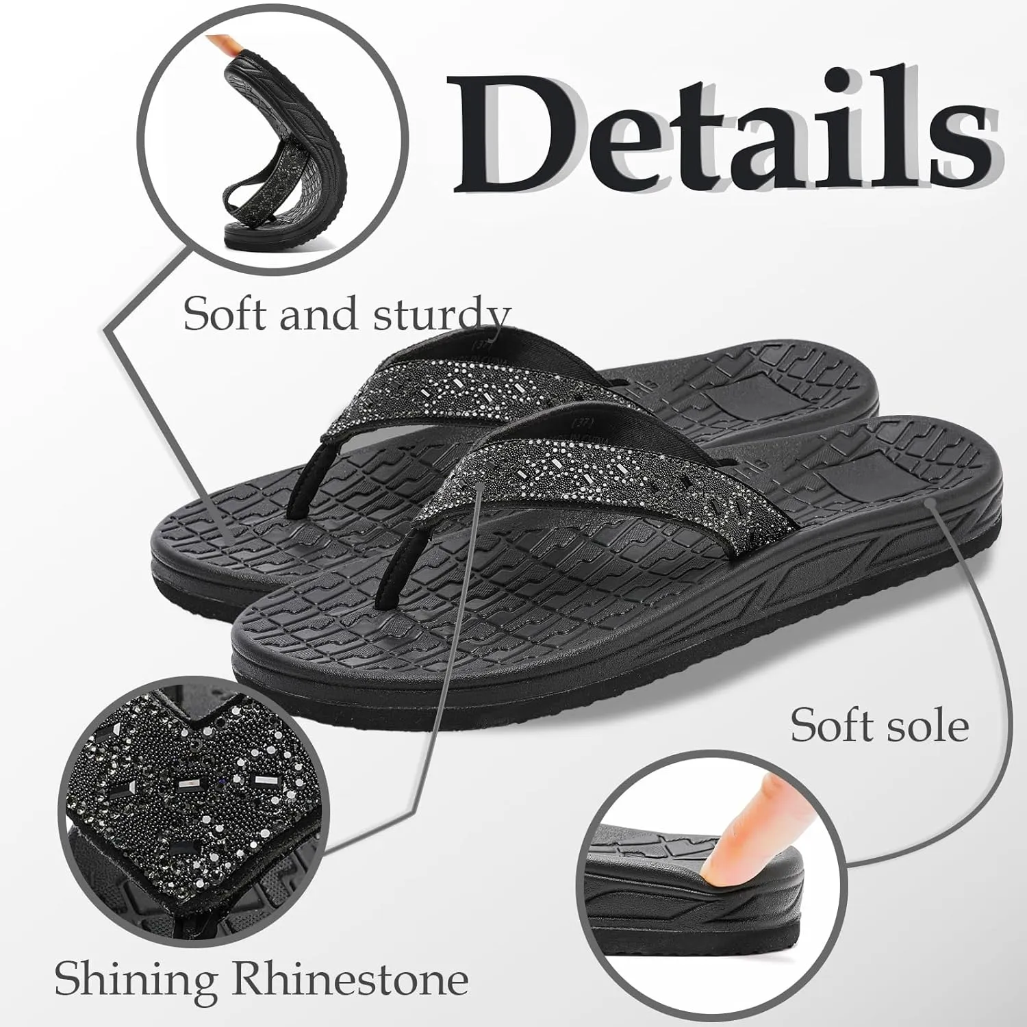 Guyarns Flip Flops Arch Support for Women,Womens Flip Flops with Rhinestone Summer Beach Comfy Thick Slides Sandals