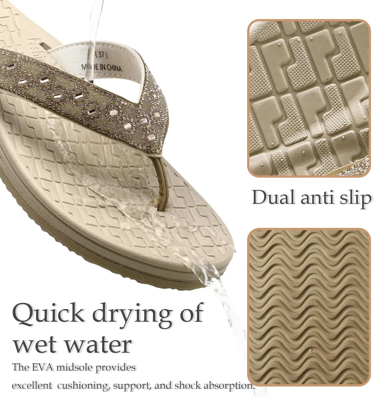 Guyarns Flip Flops Arch Support for Women,Womens Flip Flops with Rhinestone Summer Beach Comfy Thick Slides Sandals