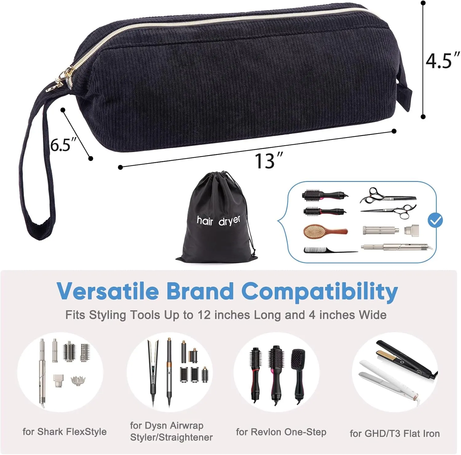 Hair Tools Travel Bag Compatible with Shark Flexstyle Carrying Case Portable Shark Hair Air Wrap Dryer Case Waterproof Dustproof Flat Curling Iron Travel Organizer with Black Hair Dryer Bag