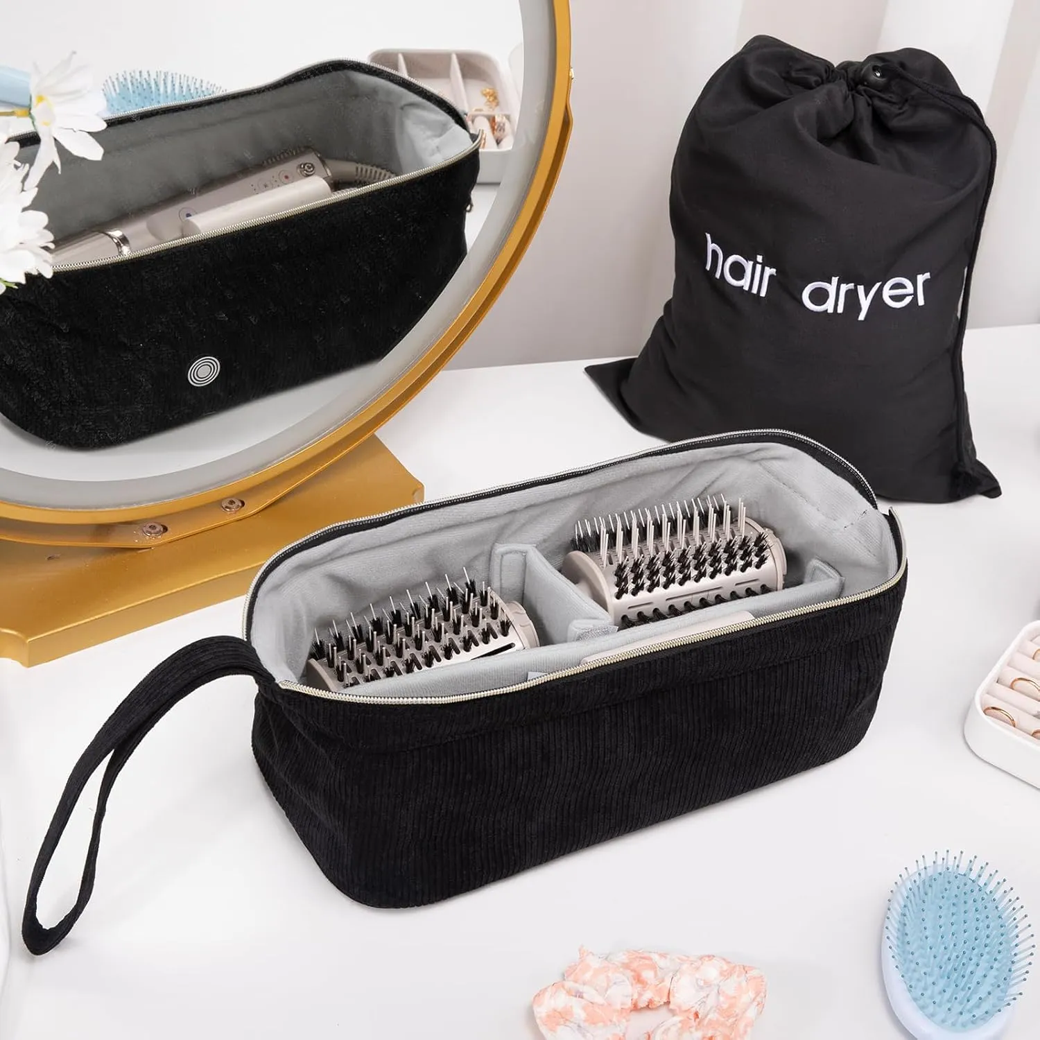 Hair Tools Travel Bag Compatible with Shark Flexstyle Carrying Case Portable Shark Hair Air Wrap Dryer Case Waterproof Dustproof Flat Curling Iron Travel Organizer with Black Hair Dryer Bag