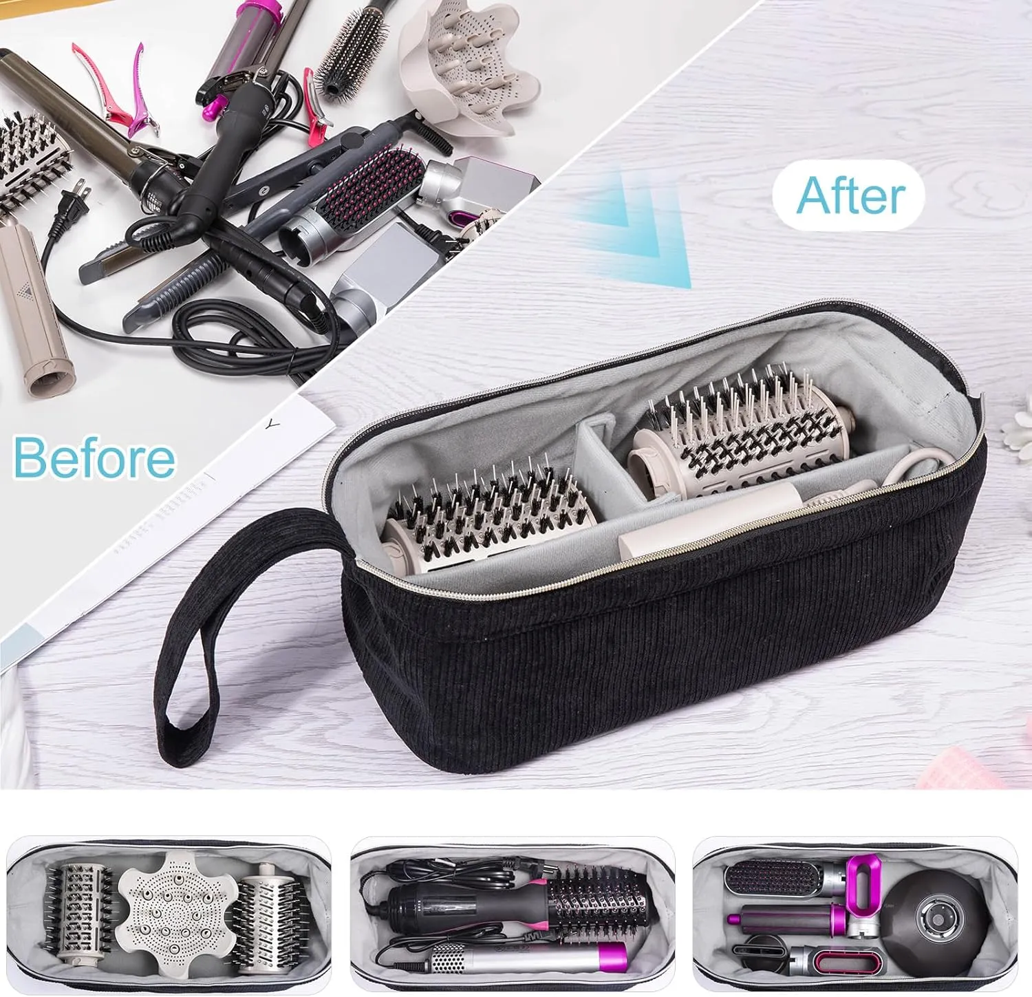 Hair Tools Travel Bag Compatible with Shark Flexstyle Carrying Case Portable Shark Hair Air Wrap Dryer Case Waterproof Dustproof Flat Curling Iron Travel Organizer with Black Hair Dryer Bag