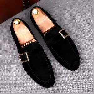 Handmade Black Suede Monk Shoes for Men