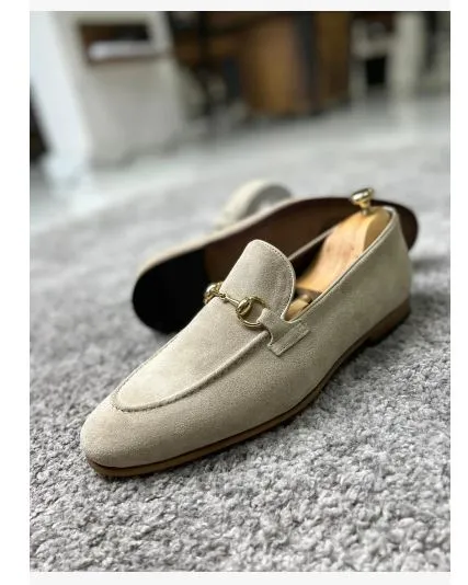 Handmade Men Light Gray Suede Leather Moccasin Shoes, Bit Loafers, Slip ons