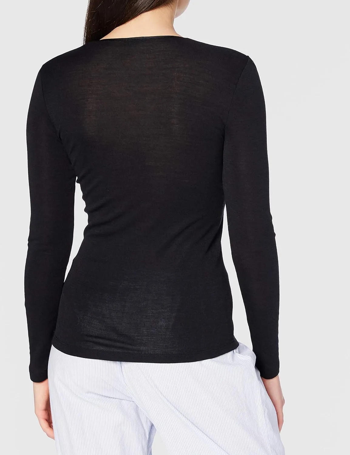 HANRO Women's Woolen Silk W Long Sleeve Shirt 71409, Black