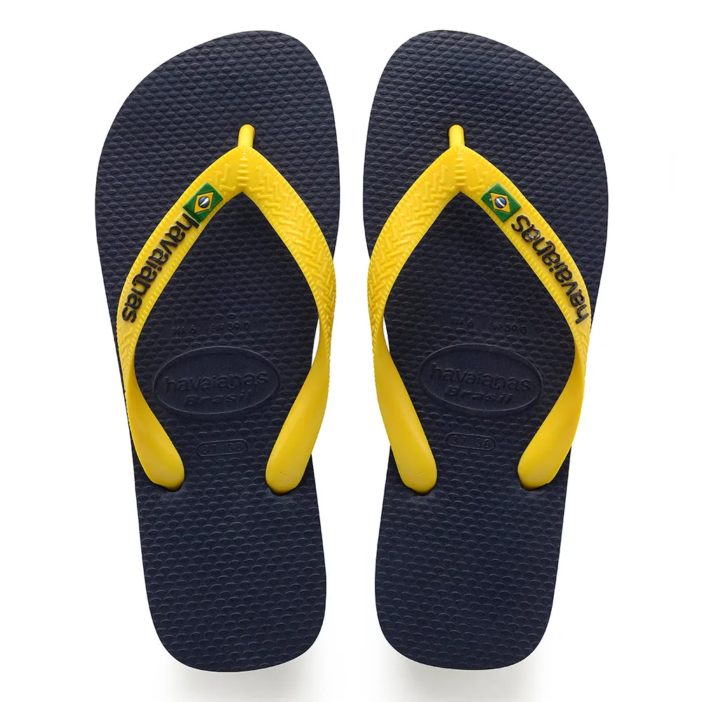 Havaianas Brasil Logo Mens Flip Flops - Navy Citrus Yellow
