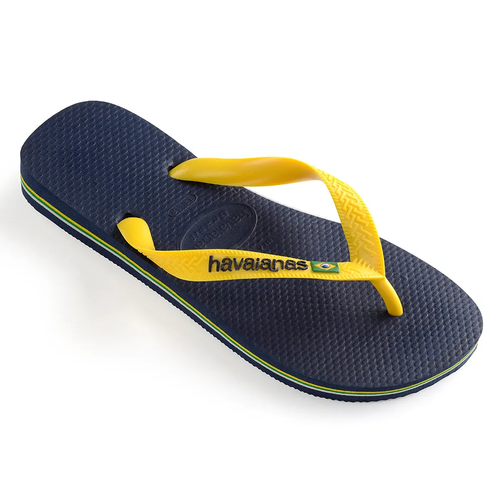 Havaianas Brasil Logo Mens Flip Flops - Navy Citrus Yellow