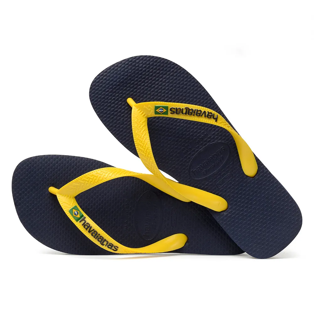 Havaianas Brasil Logo Mens Flip Flops - Navy Citrus Yellow