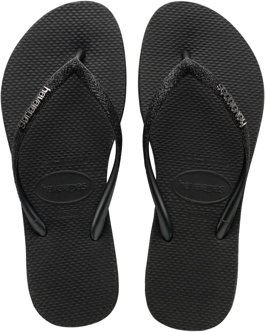 havaianas Women Slim Sparkle me Flip Flops - Spring and Summer Pool Sandals for Women - Black, 9/10W