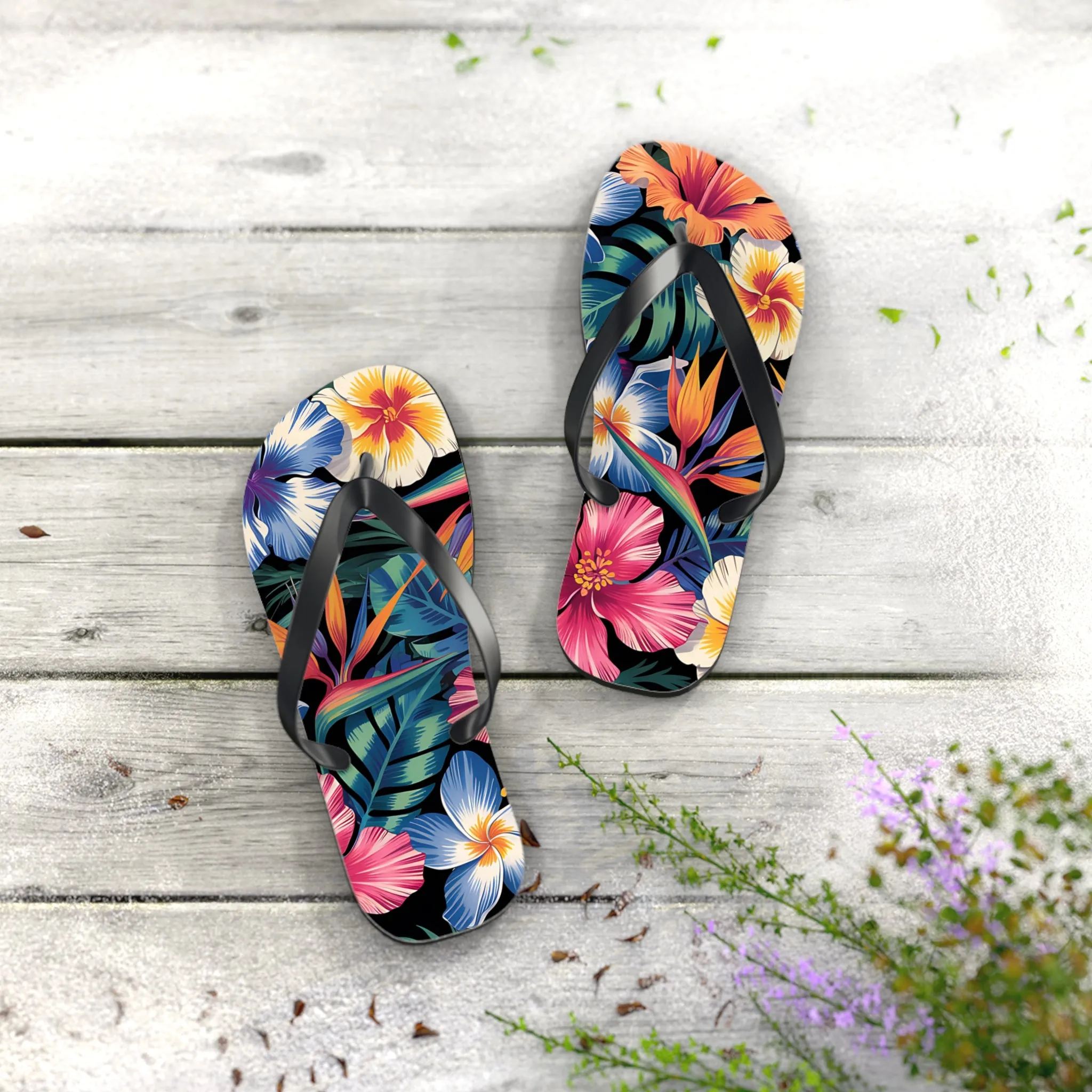 Hawaiian Floral Flip Flops - Summer Beach Footwear