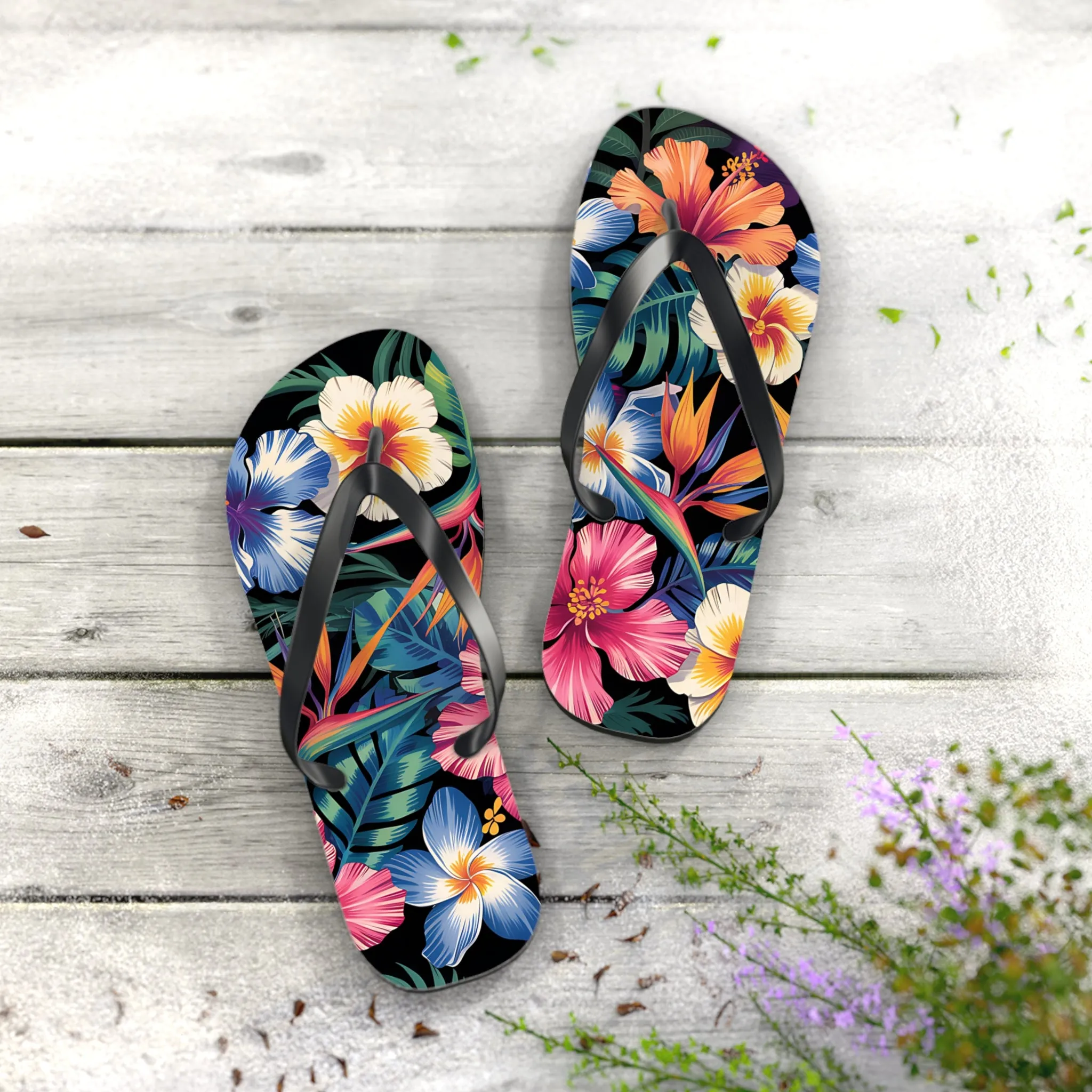 Hawaiian Floral Flip Flops - Summer Beach Footwear