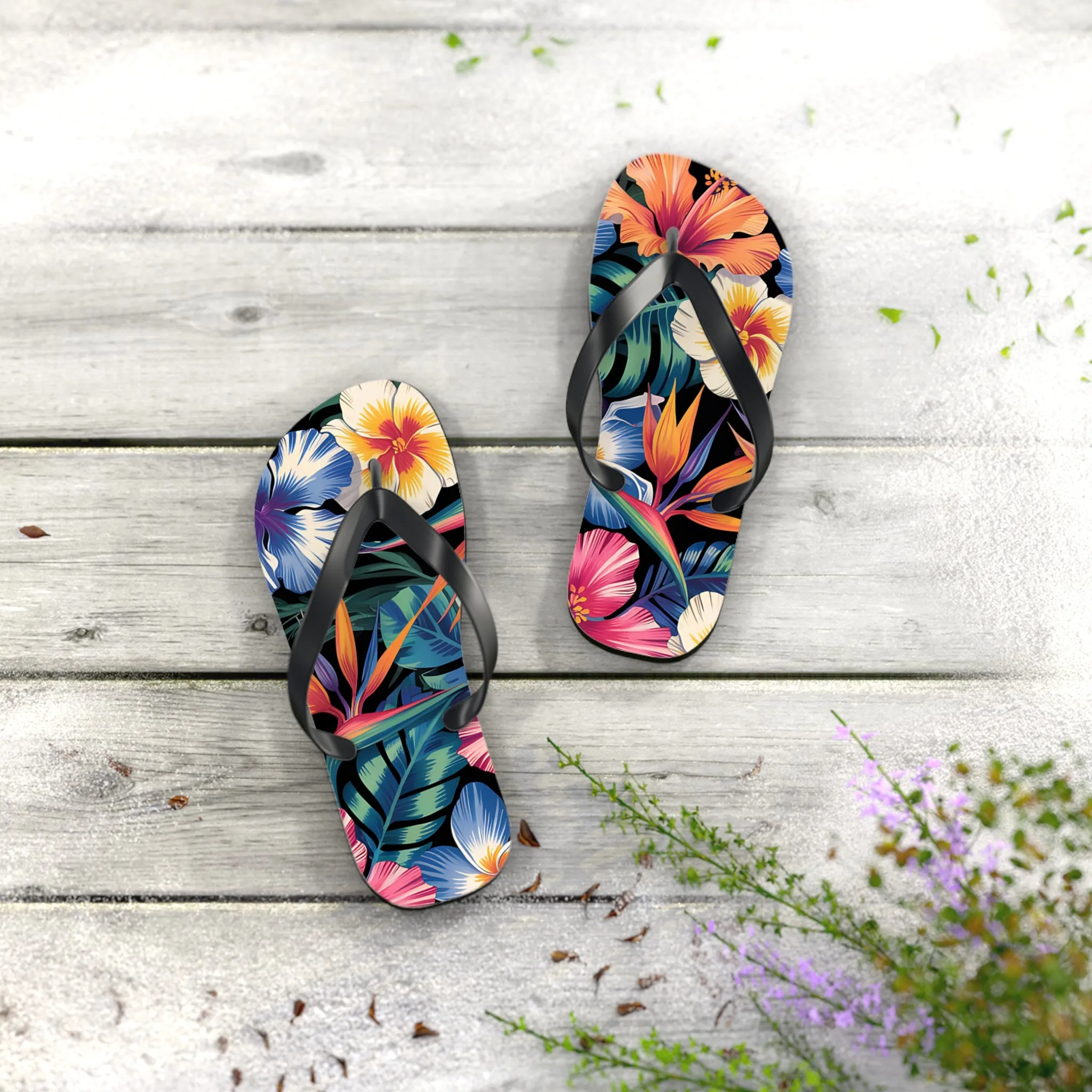 Hawaiian Floral Flip Flops - Summer Beach Footwear