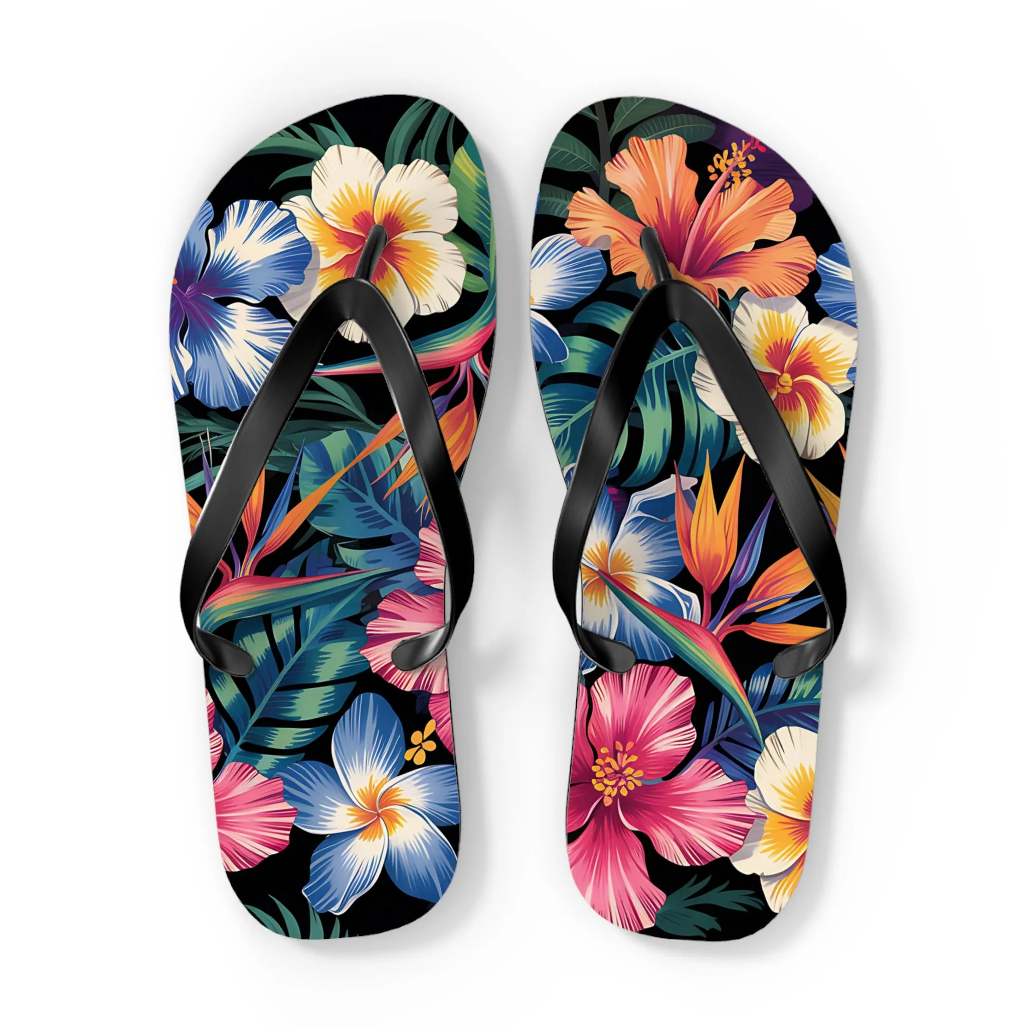 Hawaiian Floral Flip Flops - Summer Beach Footwear