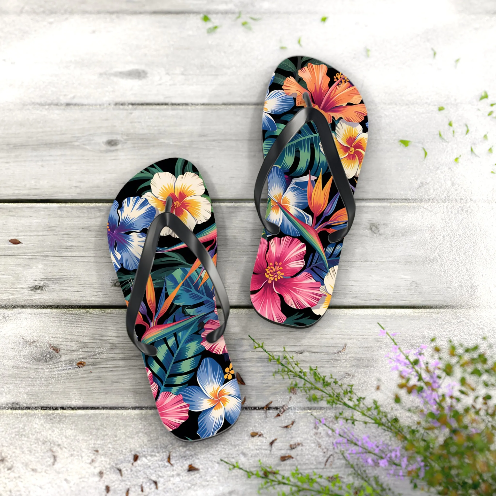 Hawaiian Floral Flip Flops - Summer Beach Footwear