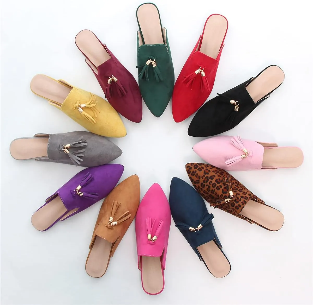 Hee grand Women's Mules Bowknot Suede Comfortable Slip On Flats Closed Pointed Toe Backless Loafers Mules for Women