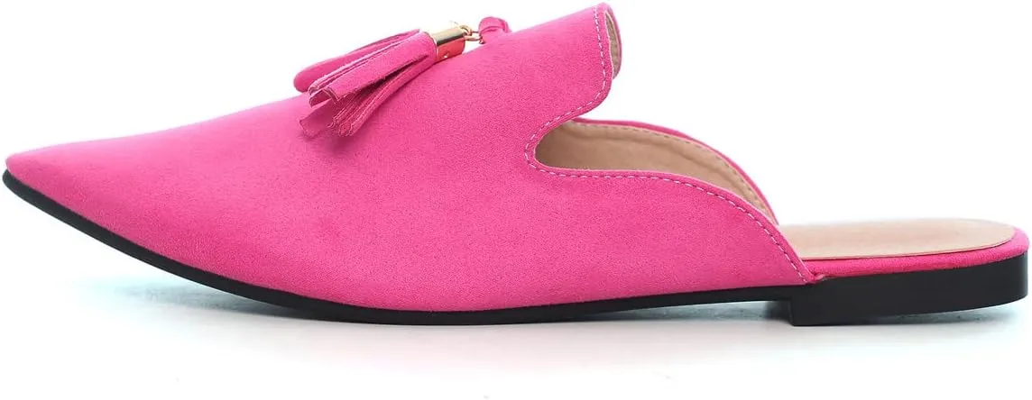 Hee grand Women's Mules Bowknot Suede Comfortable Slip On Flats Closed Pointed Toe Backless Loafers Mules for Women