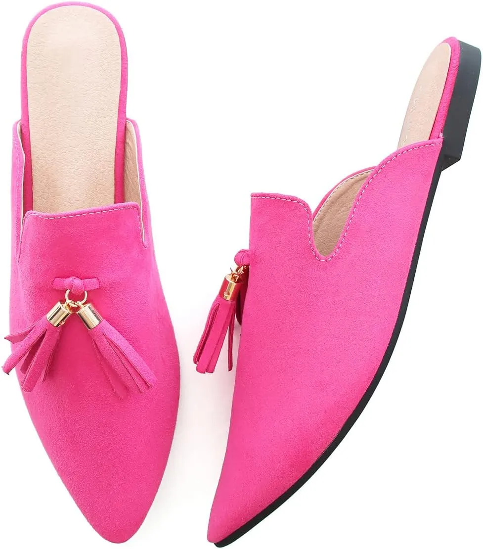 Hee grand Women's Mules Bowknot Suede Comfortable Slip On Flats Closed Pointed Toe Backless Loafers Mules for Women
