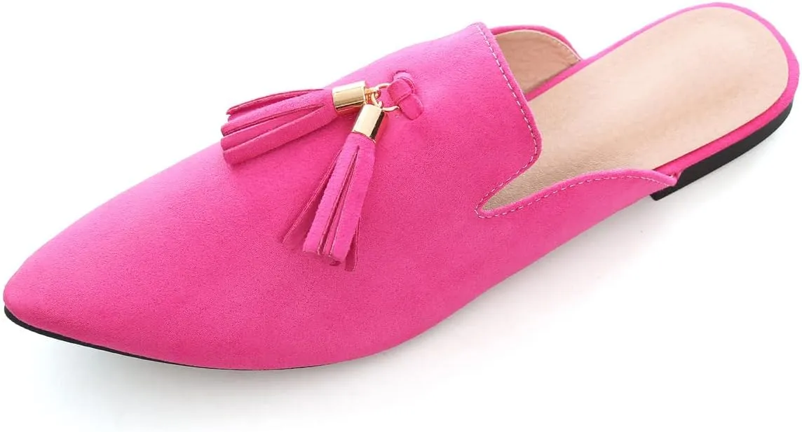 Hee grand Women's Mules Bowknot Suede Comfortable Slip On Flats Closed Pointed Toe Backless Loafers Mules for Women