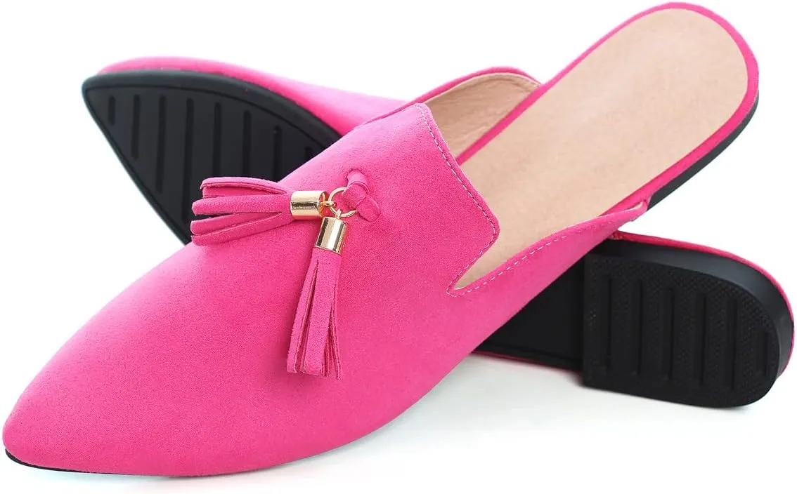 Hee grand Women's Mules Bowknot Suede Comfortable Slip On Flats Closed Pointed Toe Backless Loafers Mules for Women