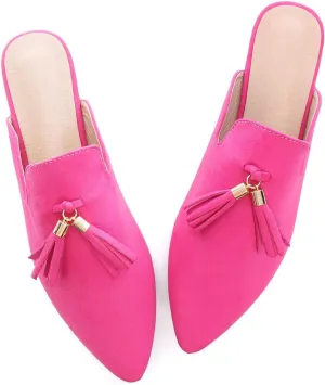 Hee grand Women's Mules Bowknot Suede Comfortable Slip On Flats Closed Pointed Toe Backless Loafers Mules for Women