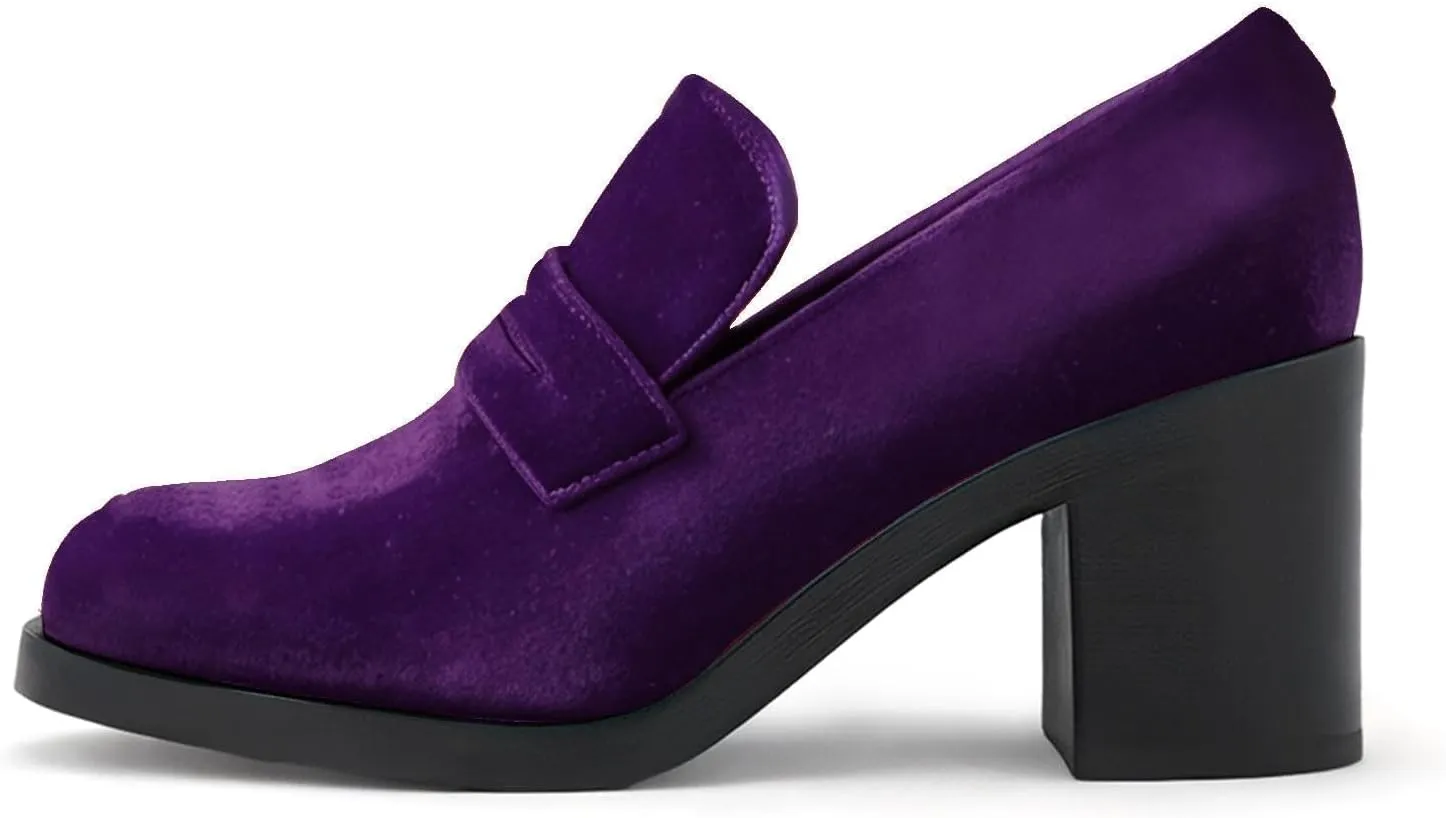 heelchic Chunky Loafers Women Dressy, Pumps Shoes for Women Pointed Closed Toe, Comfortable Block Heels Penny Loafers Slip On