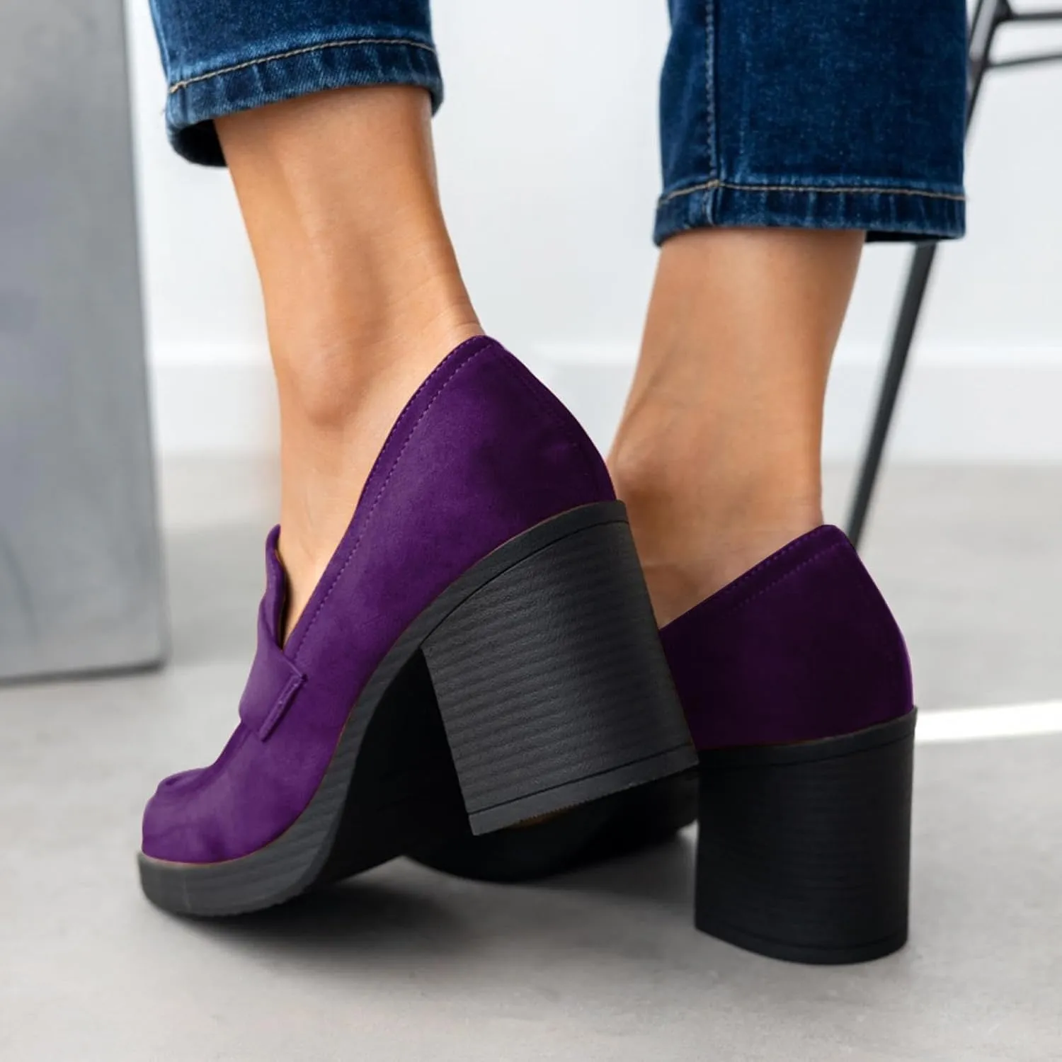 heelchic Chunky Loafers Women Dressy, Pumps Shoes for Women Pointed Closed Toe, Comfortable Block Heels Penny Loafers Slip On