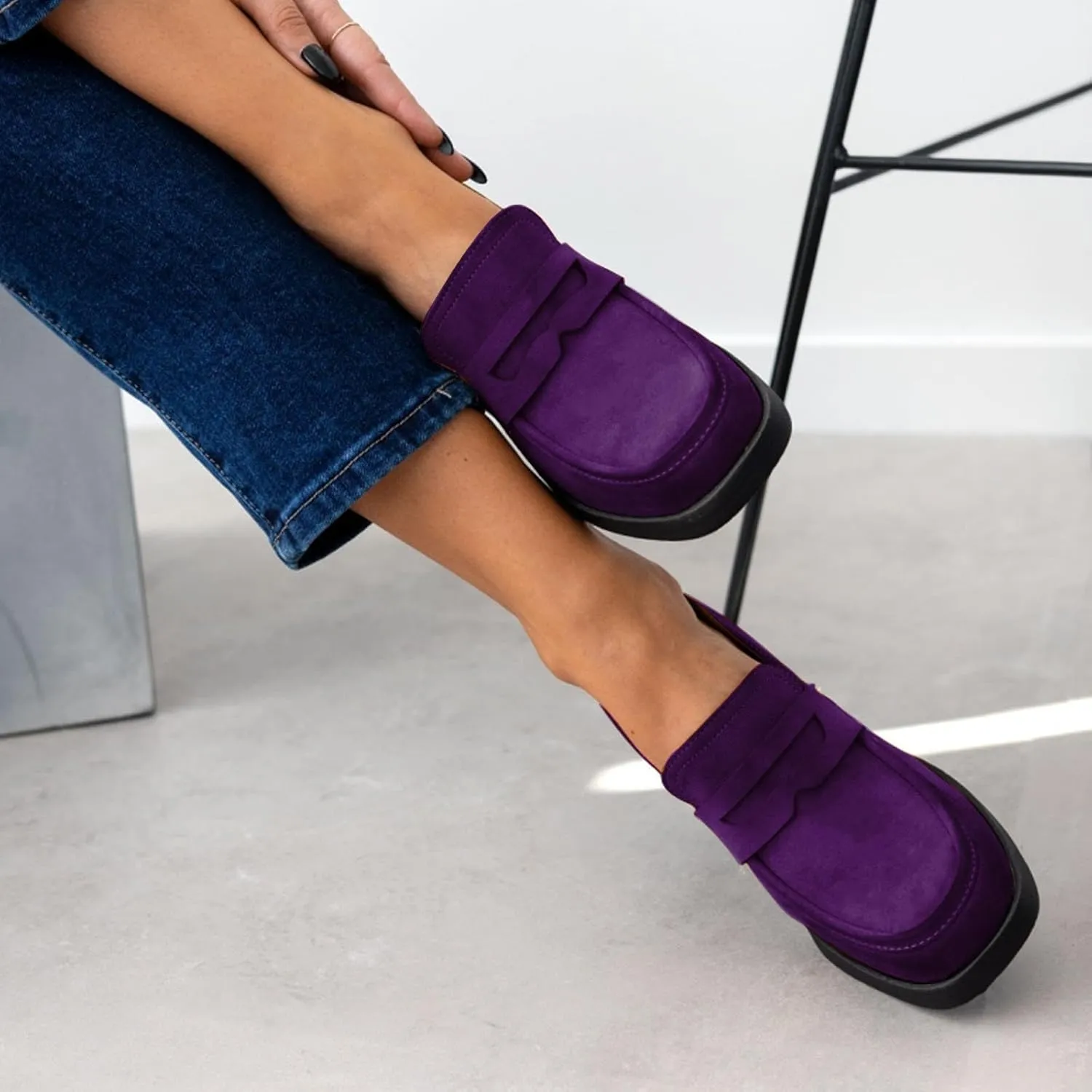 heelchic Chunky Loafers Women Dressy, Pumps Shoes for Women Pointed Closed Toe, Comfortable Block Heels Penny Loafers Slip On