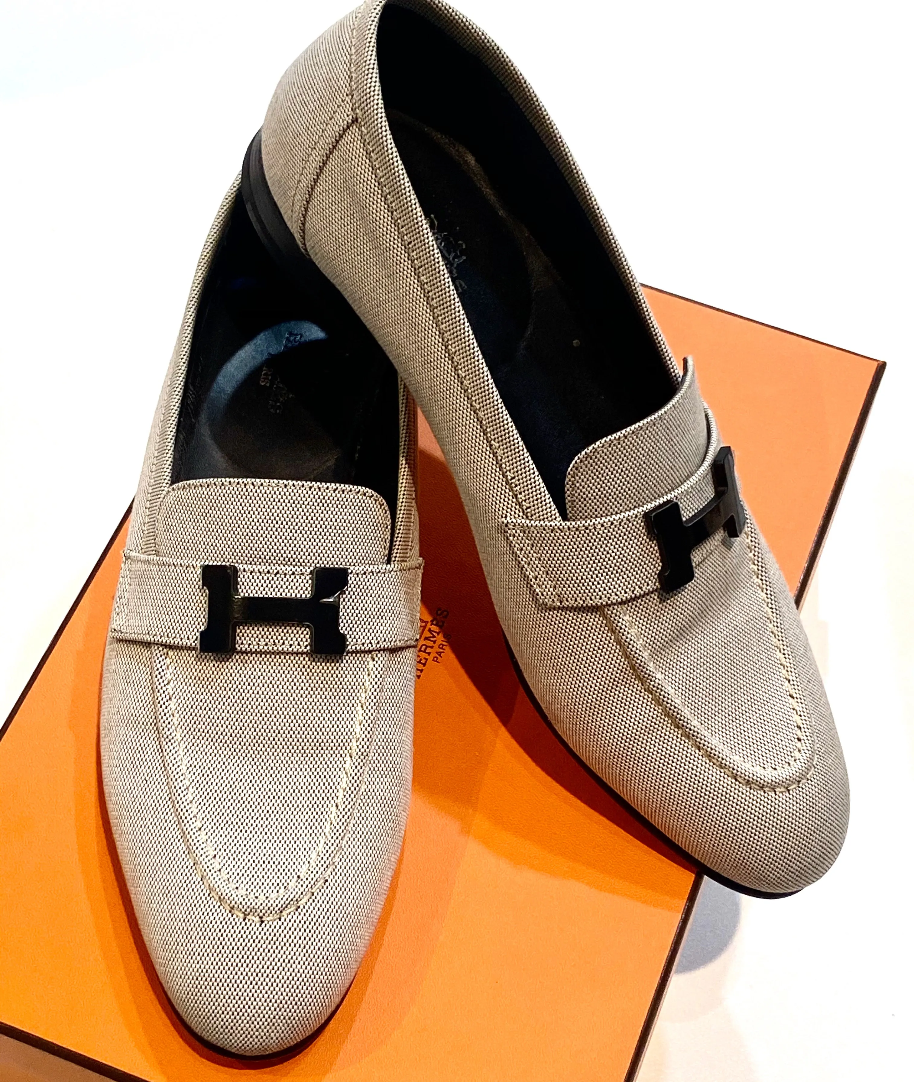 HERMÈS PARIS CANVAS H MOCASSINS LOAFERS