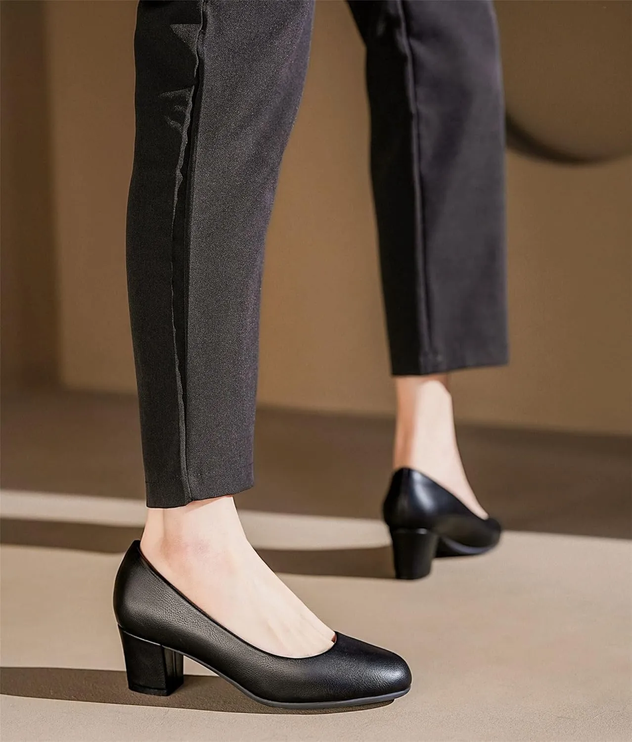HHTCAL 2 inch Low Block Heel Pumps for Women Round Closed Toe Chunky Heels Comfortable Dress Shoes Office Work Formal