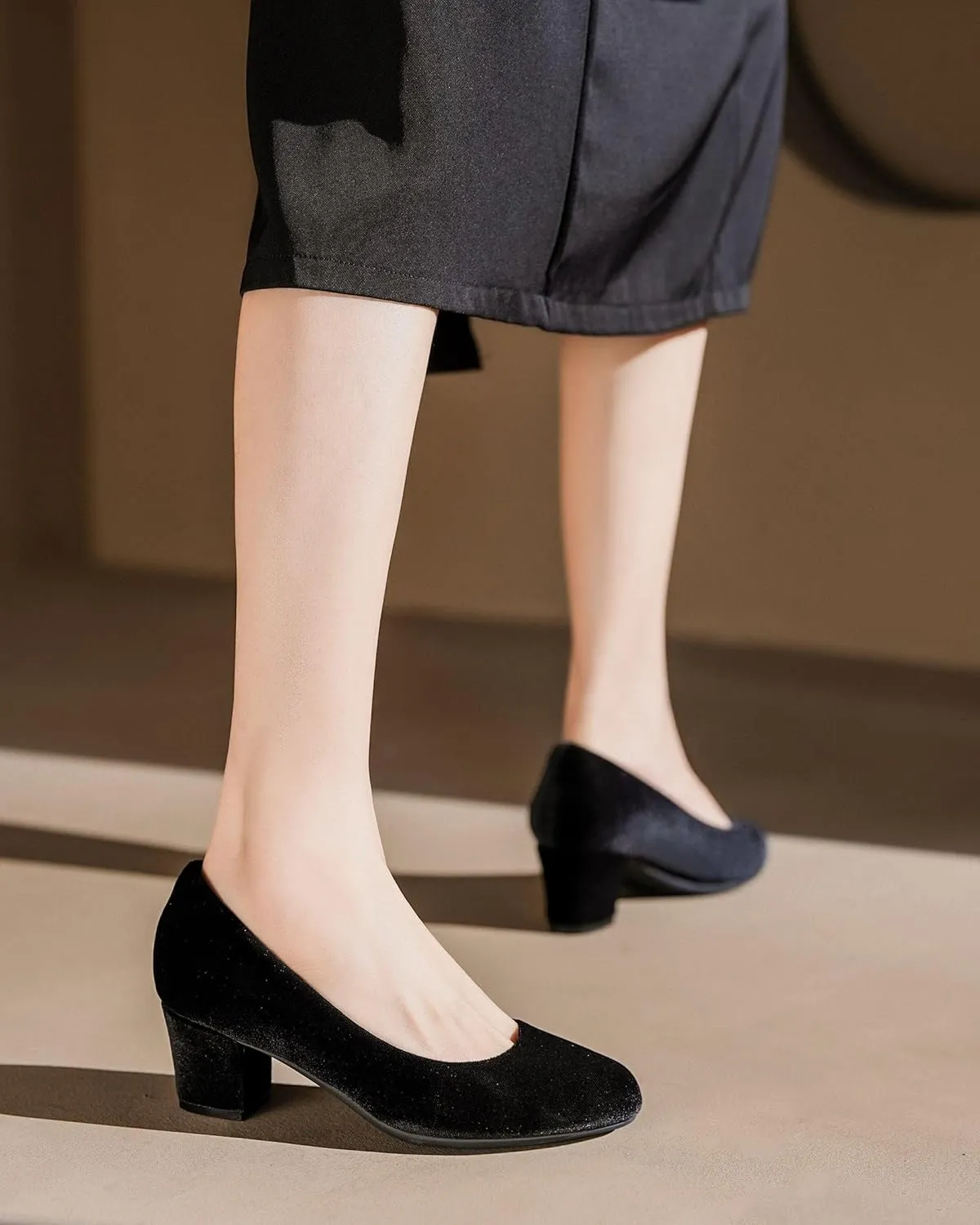 HHTCAL 2 inch Low Block Heel Pumps for Women Round Closed Toe Chunky Heels Comfortable Dress Shoes Office Work Formal