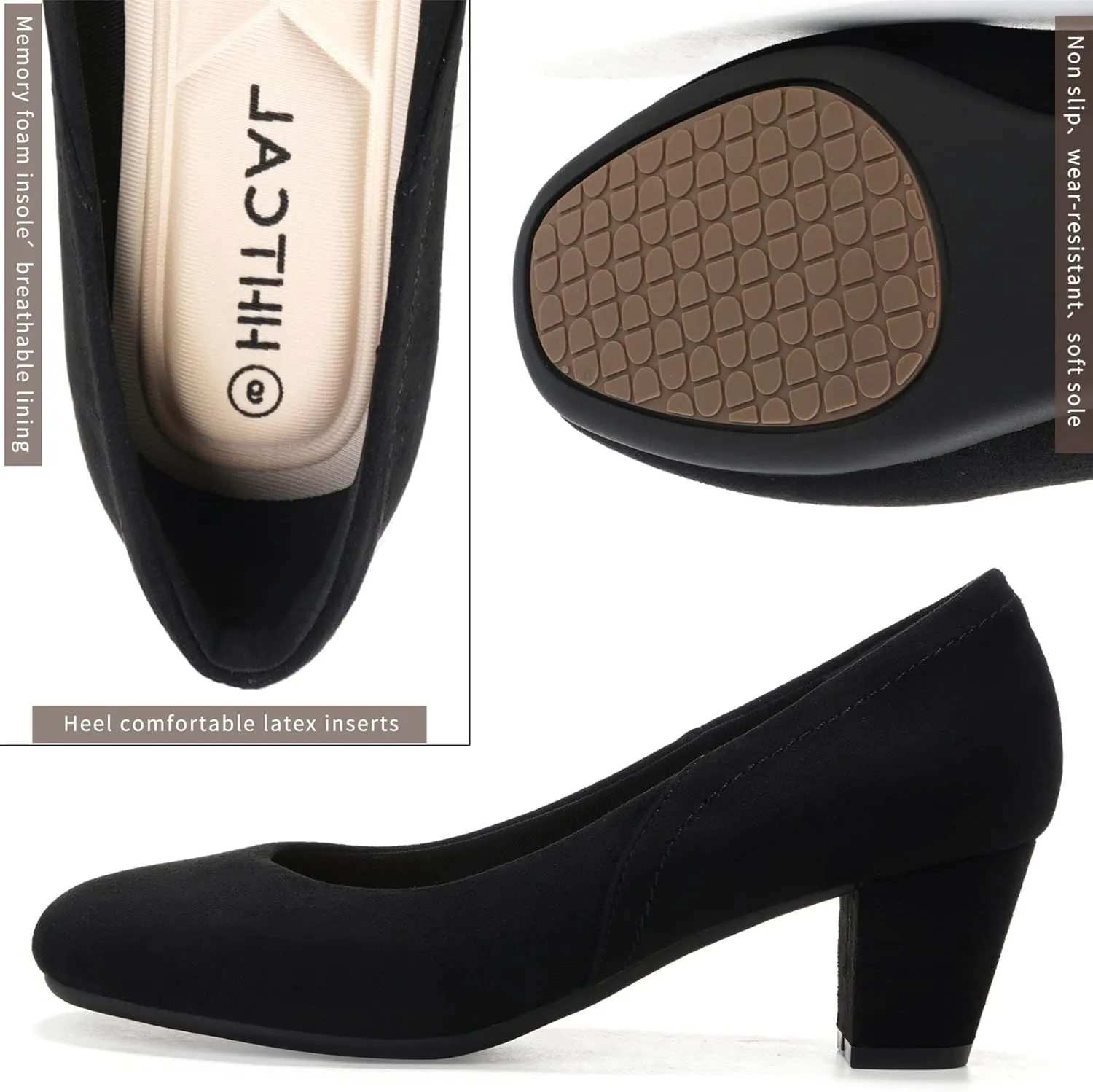 HHTCAL Low Block Heel Pumps for Women 2 inch Comfortable Round Closed Toe Chunky Heeled Office Work Dress Shoes Business Formal