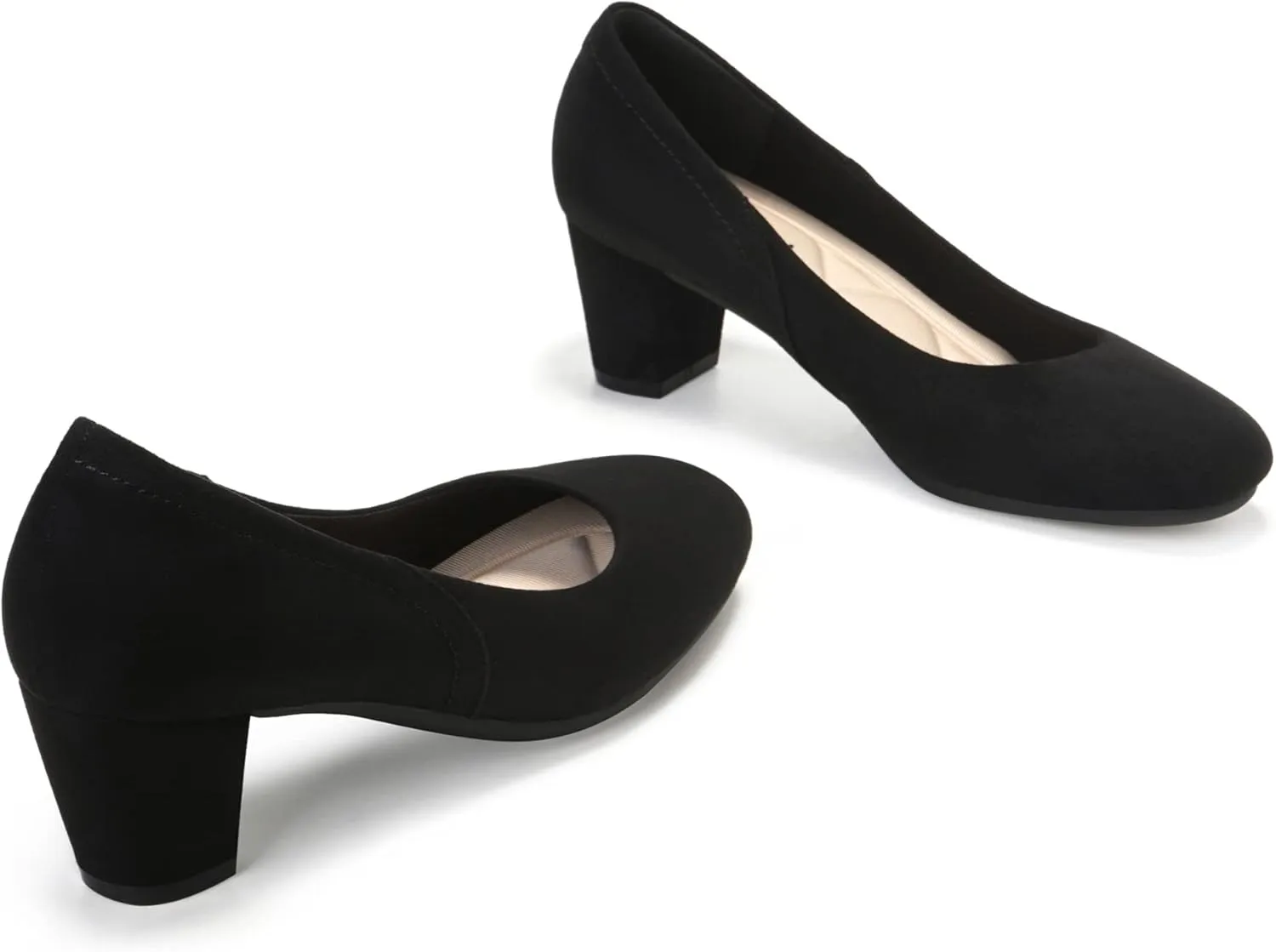 HHTCAL Low Block Heel Pumps for Women 2 inch Comfortable Round Closed Toe Chunky Heeled Office Work Dress Shoes Business Formal