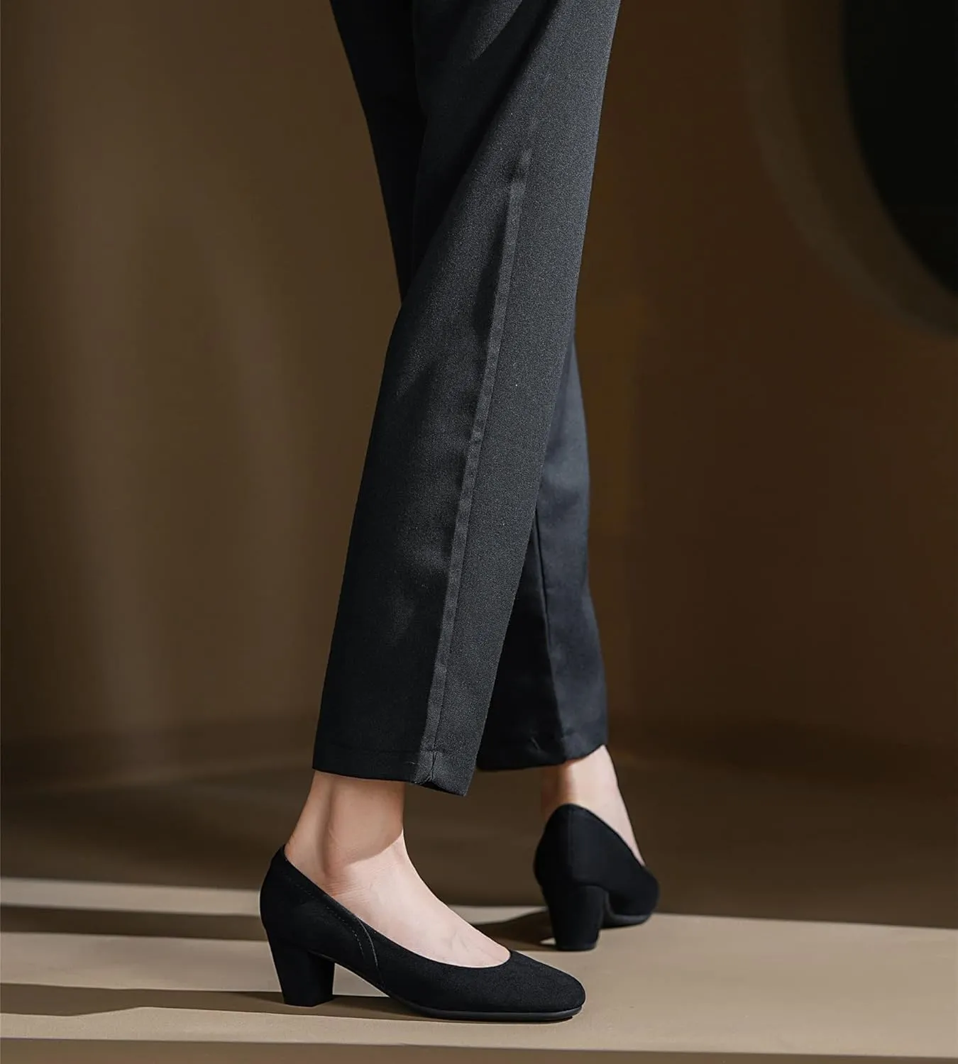 HHTCAL Low Block Heel Pumps for Women 2 inch Comfortable Round Closed Toe Chunky Heeled Office Work Dress Shoes Business Formal