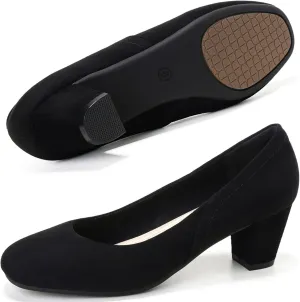 HHTCAL Low Block Heel Pumps for Women 2 inch Comfortable Round Closed Toe Chunky Heeled Office Work Dress Shoes Business Formal
