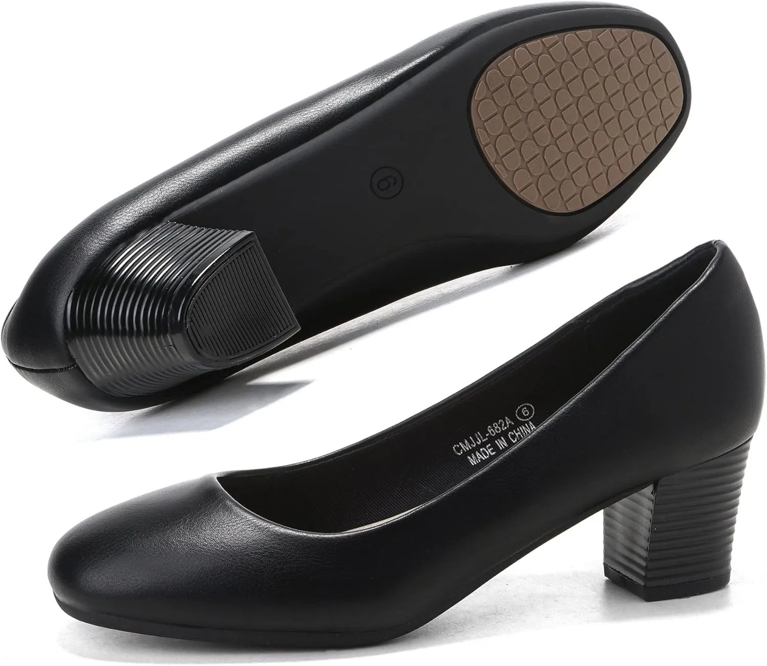 HHTCAL Women's Pumps Round Closed Toe Chunky Heels Comfortable 2 inch Block Low Heel Dress Shoes for Office Work Business Formal