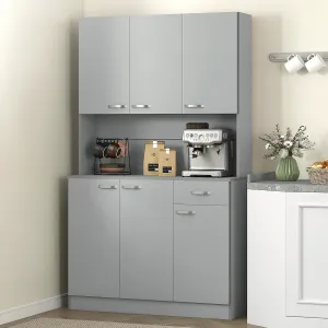 HOMCOM 71" Kitchen Pantry Cabinet, Tall Storage Cabinet with Microwave Stand, Modern Kitchen Hutch with Countertop, 6 Doors, Storage Drawer, 3 Adjustable Shelves for Living Room, Dining Room, Gray