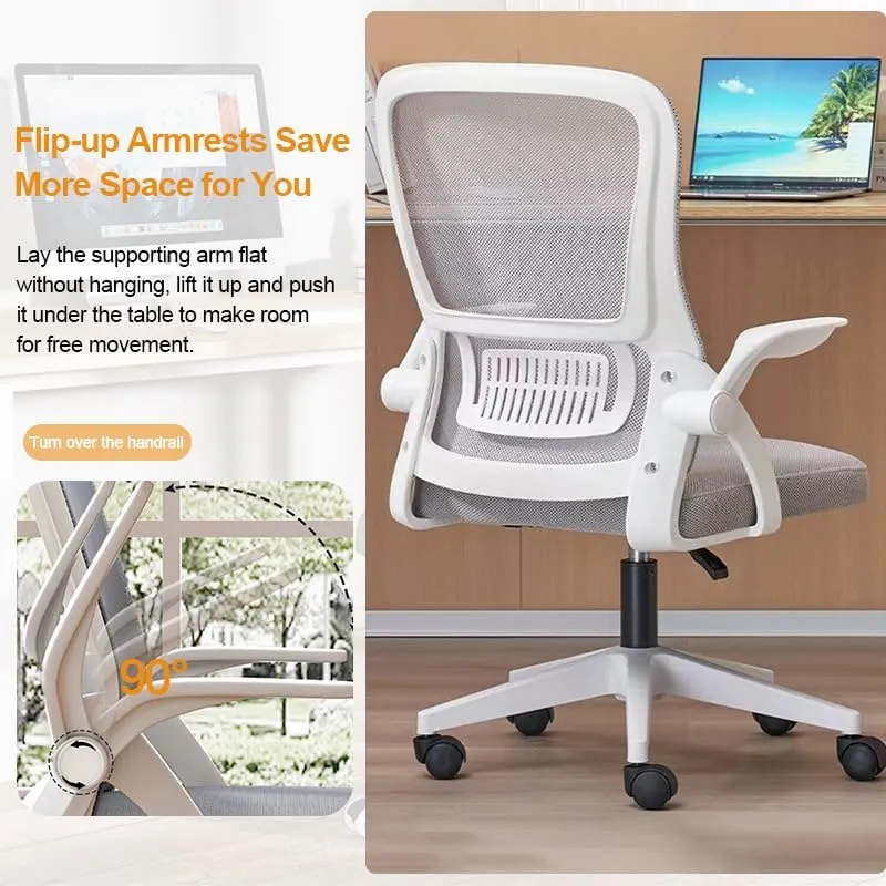 Home Office Chair Ergonomic Breathable Mesh Chair High Back with Adjustable Height Swivel with Flip-Up Arms and Lumbar Support