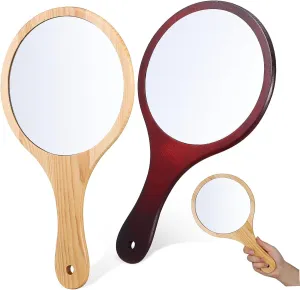 Housoutil Sturdy Wooden Frame Hand Mirror Large Size Makeup Mirror Handheld Travel Mirror Sleek Appearance Match Your Home Style